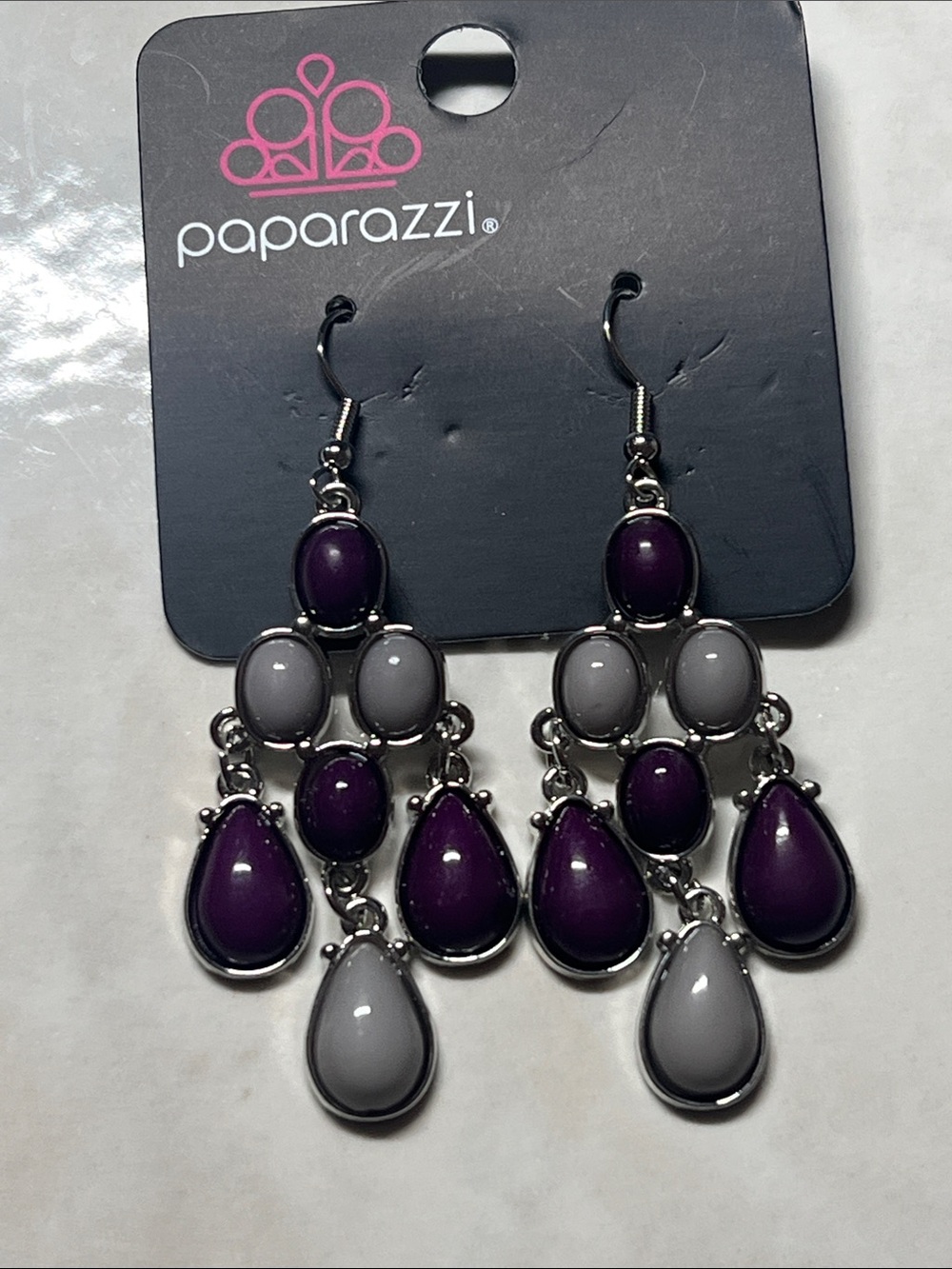Paparazzi Purple and Gray Teardrop Chandelier Earrings